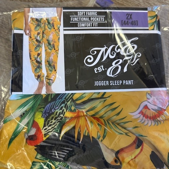 Mad Engine Mens Tropical Birds of Paradise Gold Satin Lounge Sleep Pants NWT 2XL - Picture 3 of 4